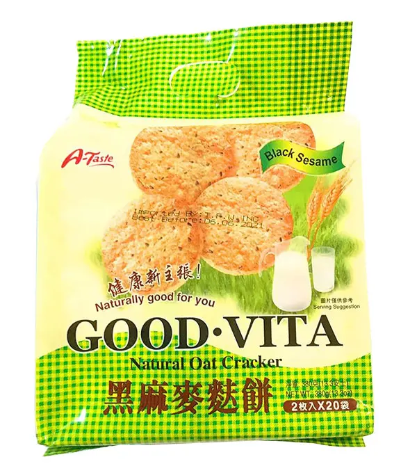 A-TASTE Natural Oath Cracker with Black Sesame 黑麻麦麸饼 12x380g